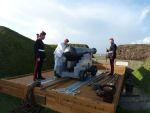 The Portsdown Artillery Volunteers performing a practice drill on a 64pr R.M.L. on Common Wood carriage at Fort Nelson