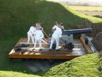 The Portsdown Artillery Volunteers performing a practice drill on a 64pr R.M.L. on Common Wood carriage at Fort Nelson (Photo M. Forrest)