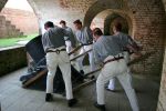 The Portsdown Artillery Volunteers drilling on the 13-inch mortar in the North Mortar battery at Fort Nelson: Running Up.