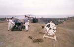The Portsdown Artillery Volunteers performing a practice drill on a 64pr R.M.L. on Common Wood carriage at Fort Nelson (Photo M. Forrest)