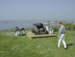 The Portsdown Artillery Volunteers performing a practice drill on a 64pr R.M.L. on Common Wood carriage at Fort Nelson (Photo M. Forrest)