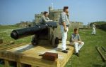 The Portsdown Artillery Volunteers performing a practice drill on a 64pr R.M.L. on Common Wood carriage at Pendennis Castle
