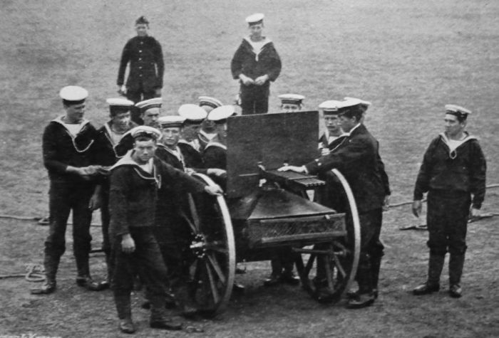 Blue-Jackets with a 5-barrel Nordenfelt, Whale Island 1899
