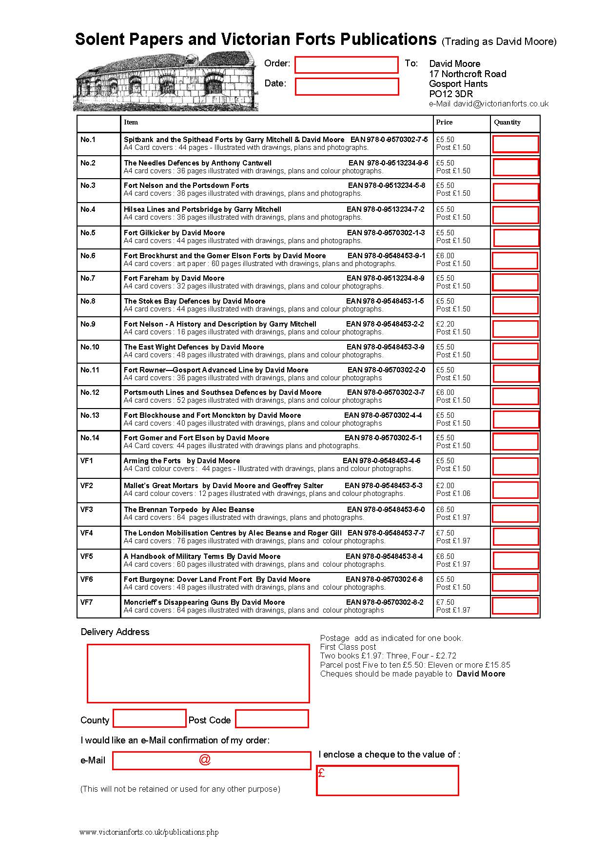 PFS Publications order form