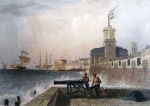 Point Battery and Barracks: Old Portsmouth: Hampshire; Old print of Saluting Battery