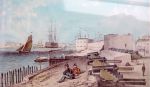 Point Battery and Barracks: Old Portsmouth: Hampshire: Old print of Saluting Battery