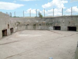 The 9-inch Moncrieff test pit at Shoeburyness in 2009 (Photo Alec Beanse). This emplacement has been altered to take the 9.2-inch B.L. Mk 5 High Angle mounting 1929/30.