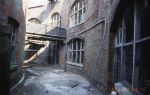 Horse Sand Fort: Spithead, Hampshire: Courtyard, core to the left and barrack rooms with gun casemates to the right